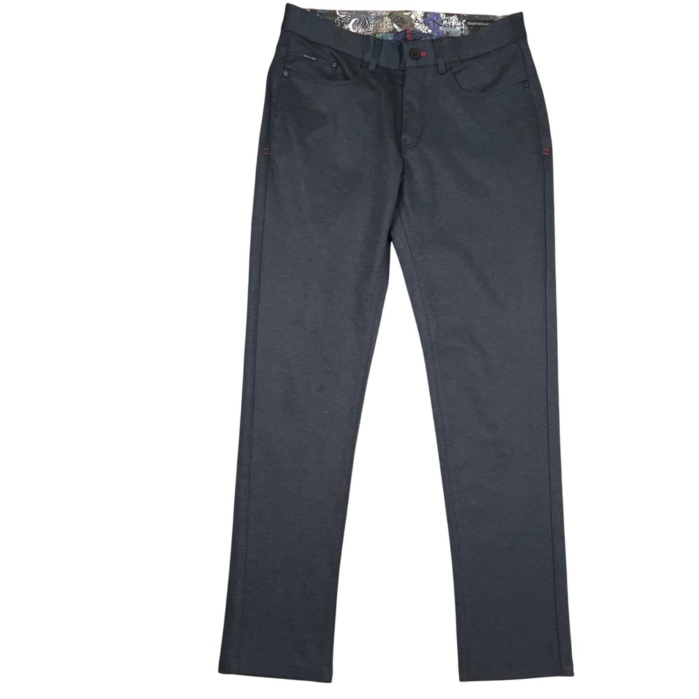 Au Noir Pants Mens 30W 31L  Gray Herringbone Sophisticated Stretch Slim Eclectic
